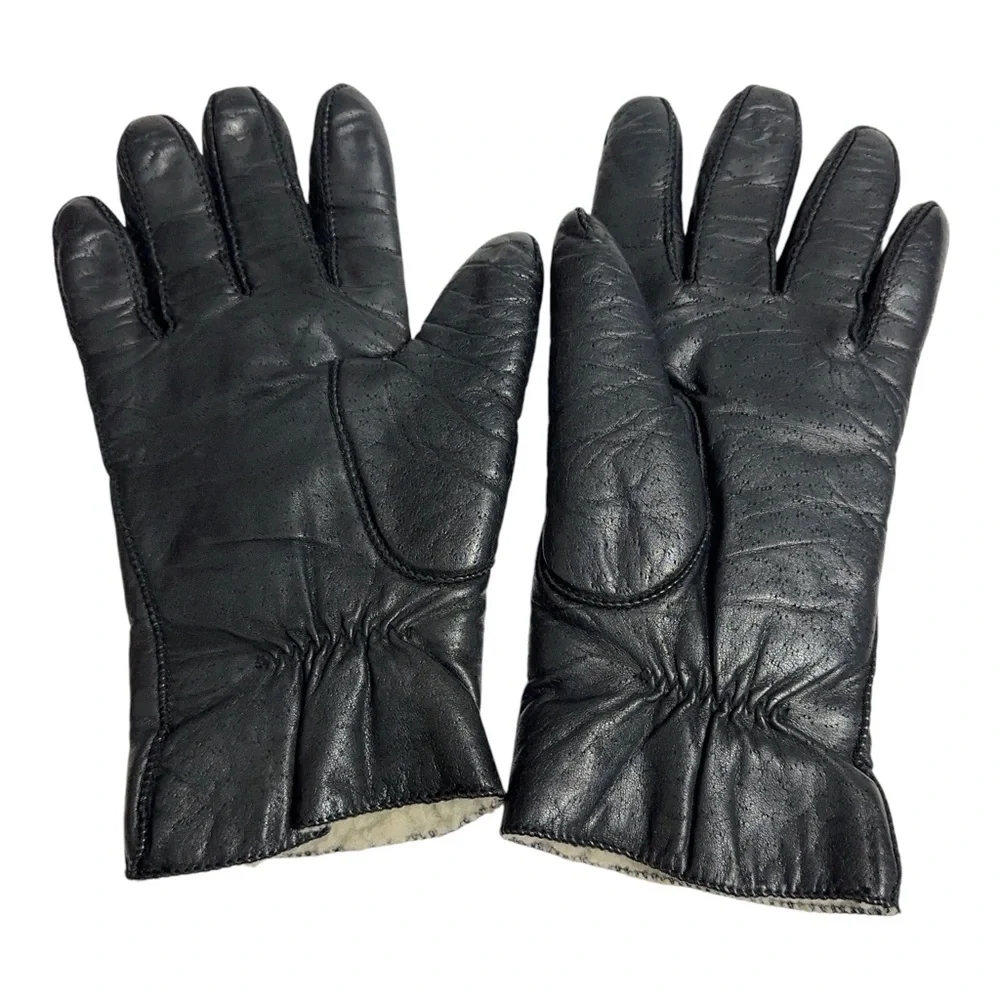 Fownes Vintage Textured Leather Fleece Lined Gloves Womens L